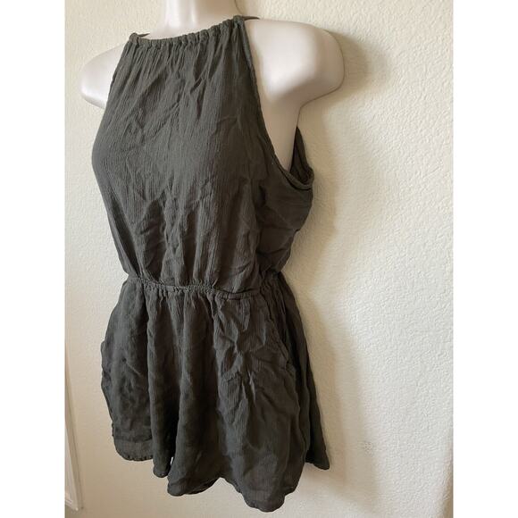 H&M Olive Green Square Neck Halter Sleeveless Open Back Women's Romper Size 6 - Picture 4 of 7